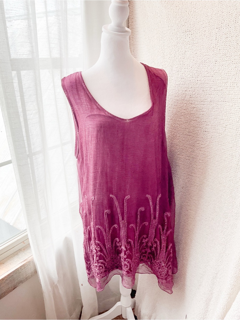 Soft Surroundings Sleeveless Embroidered Plum Tunic